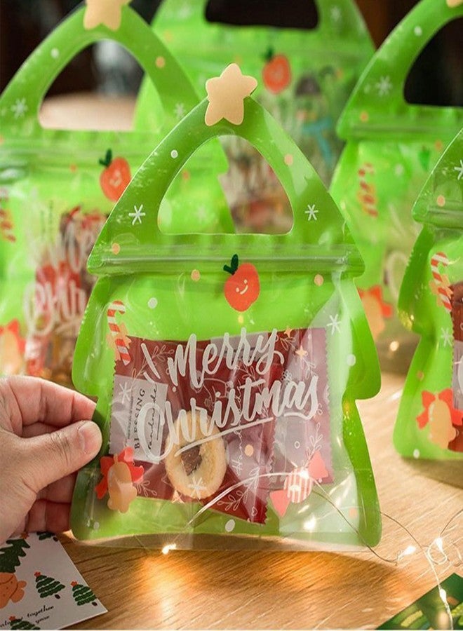 ESUOHYM Christmas Treat Bags For Clear Tree Shaped Ziplock Reusable Goodie Bag Xmas Sealable Bags With Handle For Candy, Cookie, Snack, Party Supplies 10 PCS - Image 2